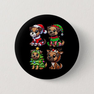 Border Terrier Christmas Tree Santa Elf Costume Do 2 Inch Round Button