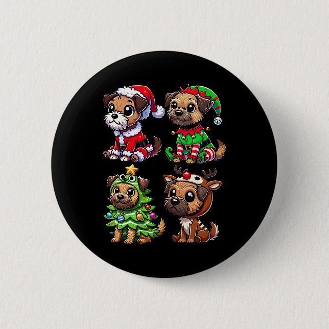 Border Terrier Christmas Tree Santa Elf Costume Do 2 Inch Round Button (Front)