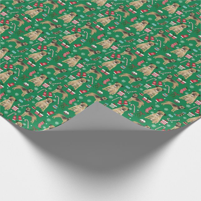 Border Terrier Dog Christmas Wrapping Paper (Corner)
