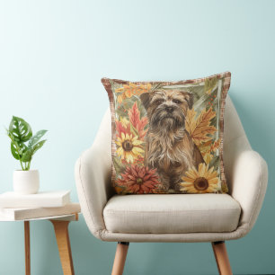 Border Terrier Dog Fall Watercolor Flowers Throw Pillow