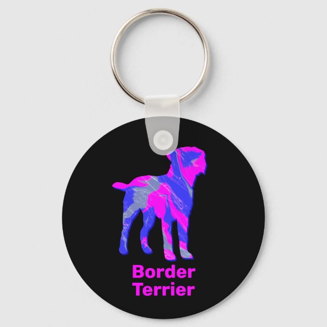 Border Terrier Dog Hot Pink n Blue Keychain (Front)