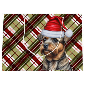 Border Terrier Dog Lover Red and Green Holiday Large Gift Bag