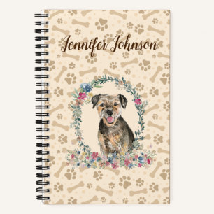 Border Terrier Dog Paw Print & Floral Cute Notebook