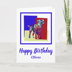 Border Terrier Dog Red Blue Yellow Birthday Card