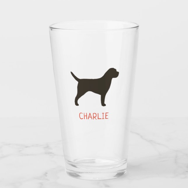Border Terrier Dog Silhouette Personalized Glass (Front)