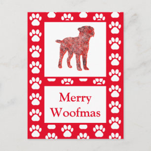 Border Terrier Dog Silhouette Red Merry Christmas Postcard