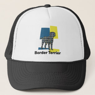 Border Terrier Dog Silhouette Tricolour Grid Trucker Hat