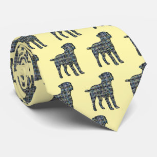 Border Terrier Dog Silhouette Y&B Grid Yellow Tie