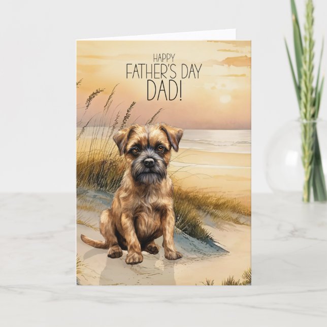 Border Terrier Dog Sunset Beach Father's Day Holiday Card (Front)
