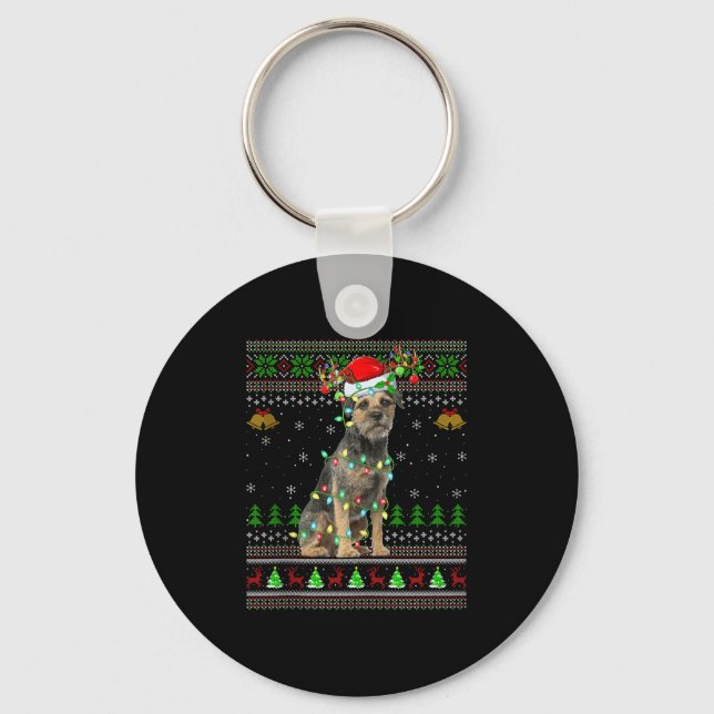 Border Terrier Dog Ugly Christmas Sweater Holiday  Keychain (Front)