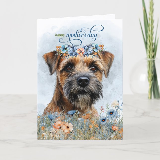Border Terrier Dog Wildflowers Mother's Day Holiday Card (Front)
