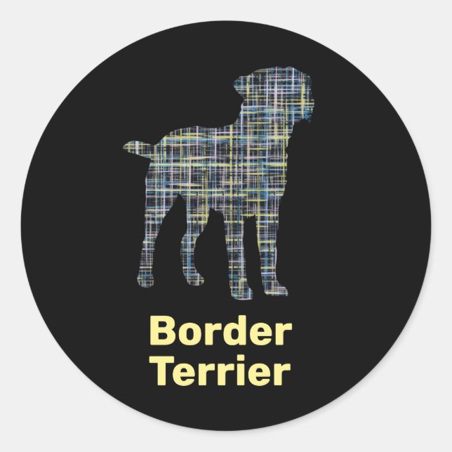Border Terrier Dog Yellow & Black Grid Line Classic Round Sticker (Front)
