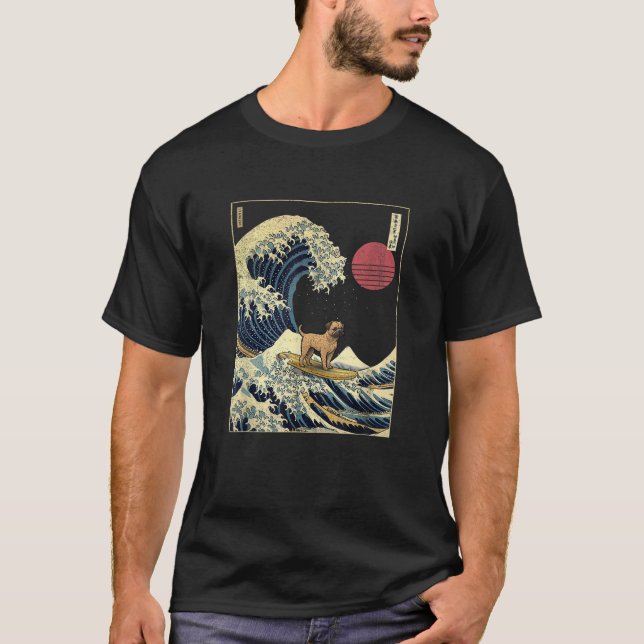 Border Terrier Japanese Kanagawa Wave Funny Surf D T-Shirt (Front)