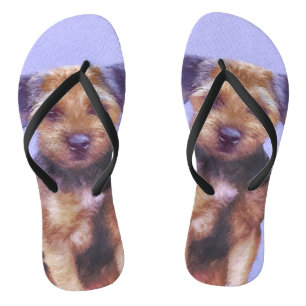 Border Terrier Painting - Cute Original Dog Art Flip Flops