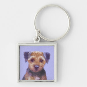 Border Terrier Painting - Cute Original Dog Art Keychain