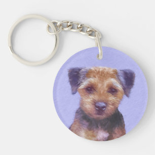 Border Terrier Painting - Cute Original Dog Art Keychain
