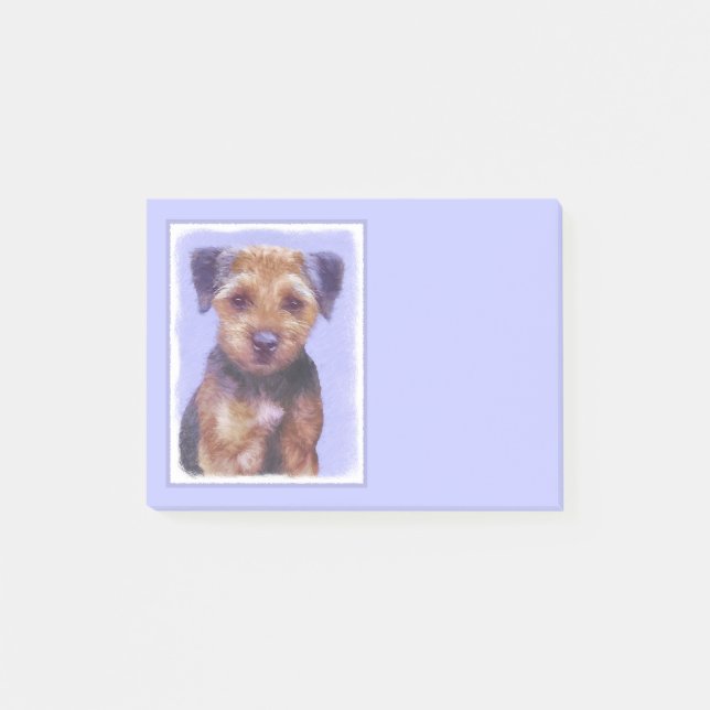 Border Terrier Painting - Cute Original Dog Art Post-it Notes (Front)