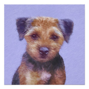 Border Terrier Painting - Cute Original Dog Art Poster