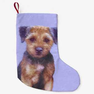 Border Terrier Painting - Cute Original Dog Art Small Christmas Stocking