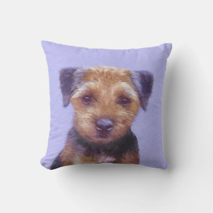 Border Terrier Painting - Cute Original Dog Art Throw Pillow