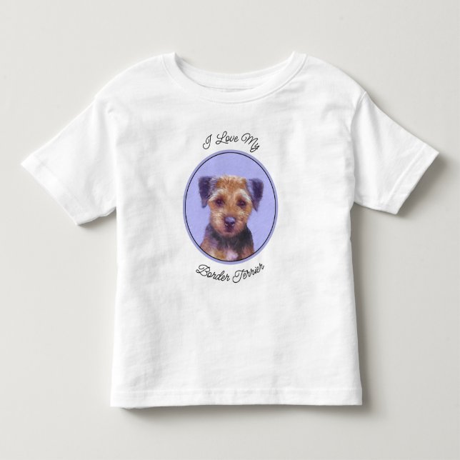 Border Terrier Painting - Cute Original Dog Art Toddler T-shirt (Front)
