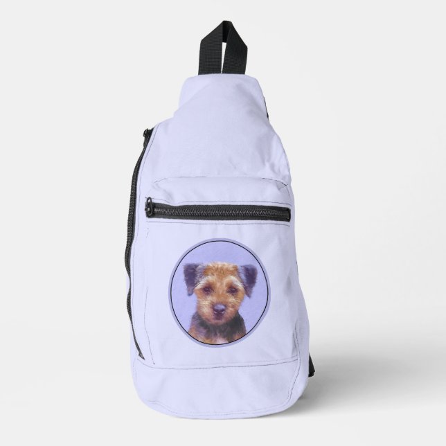 Border Terrier Painting Cute Original Pet Dog Art Sling Bag (Front)