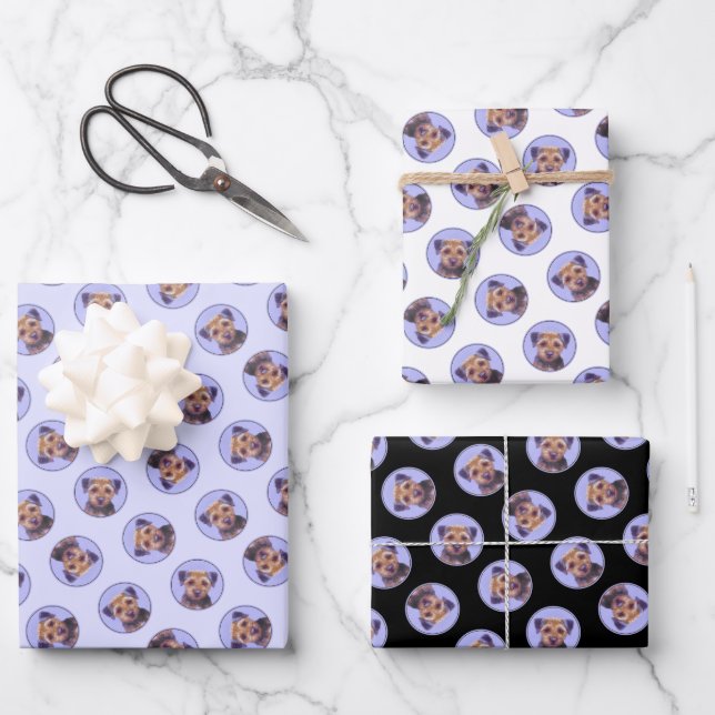 Border Terrier Painting Cute Original Pet Dog Art Wrapping Paper Sheet (Front)