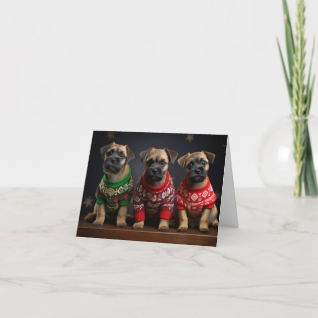 Border Terrier Puppies Christmas Card (Front)