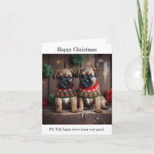 Border Terrier Puppies in Christmas Sweaters Card
