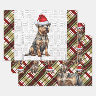 Border Terrier Red Green Plaid Christmas Wrapping Paper Sheet