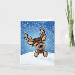 Border Terrier Reindeer Holiday Card