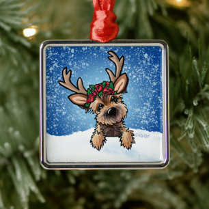 Border Terrier Reindeer Metal Ornament