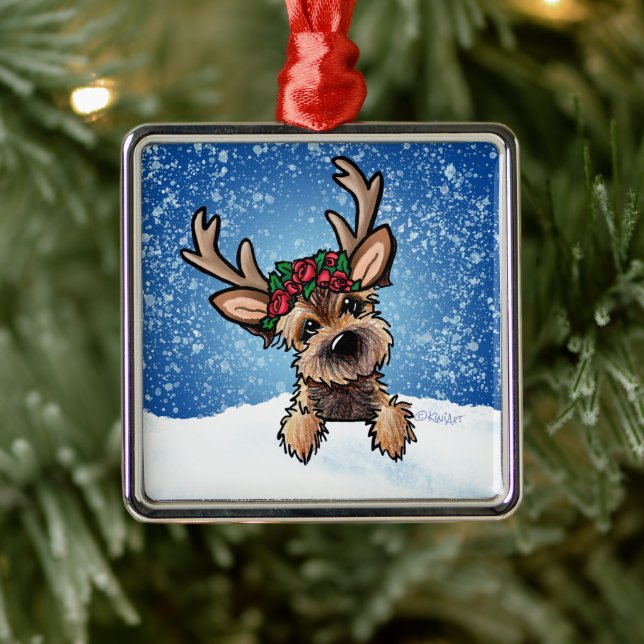 Border Terrier Reindeer Metal Ornament (Tree)