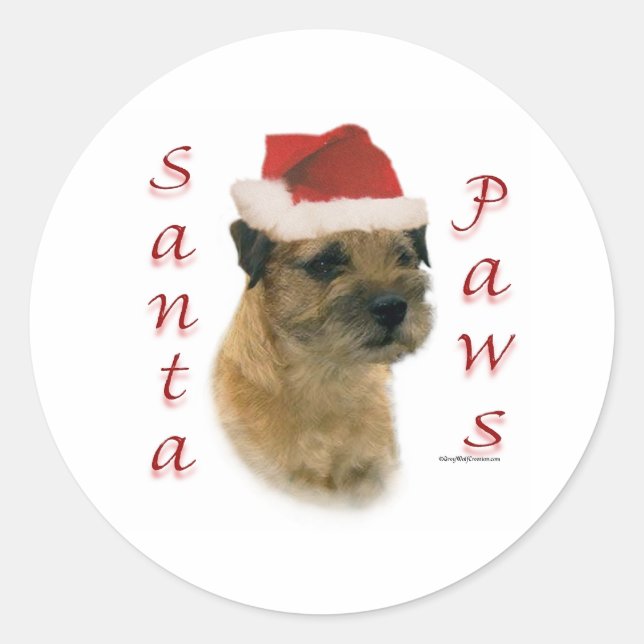 Border Terrier Santa Paws Classic Round Sticker (Front)