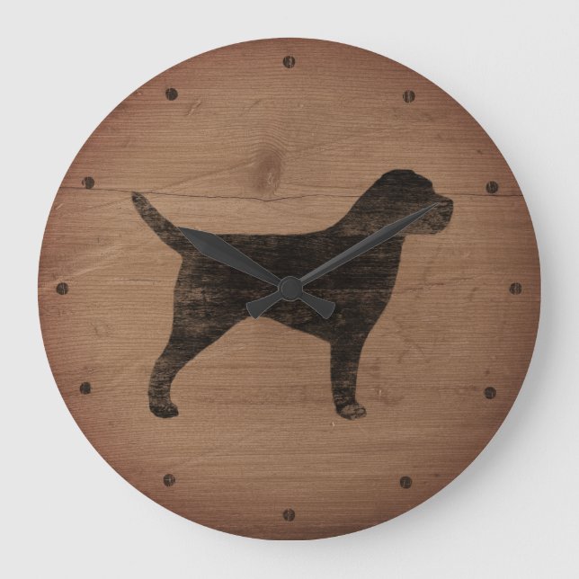 Border Terrier Silhouette Rustic Style Large Clock (Front)