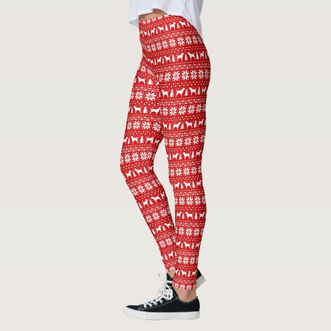 Border Terrier Silhouettes Christmas Holiday Xmas Leggings (Left)