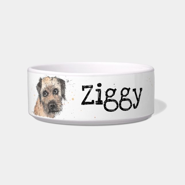Border Terrier speckled ink drawing, personalized Bowl (Front)