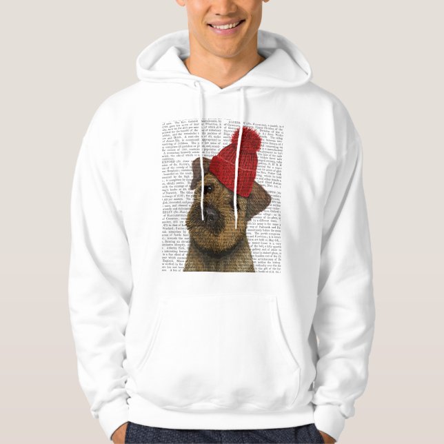 Border Terrier with Red Bobble Hat 3 Hoodie (Front)