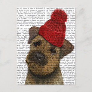 Border Terrier with Red Bobble Hat 3 Postcard