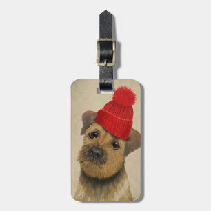 Border Terrier with Red Bobble Hat Luggage Tag