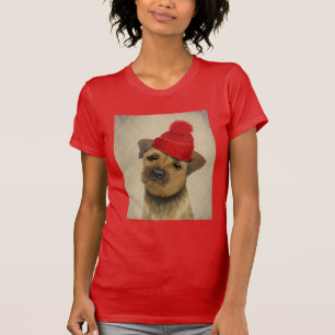 Border Terrier with Red Bobble Hat T-Shirt