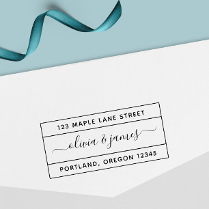 Bordered Calligraphy Script Couple Return Address Self-inking Stamp