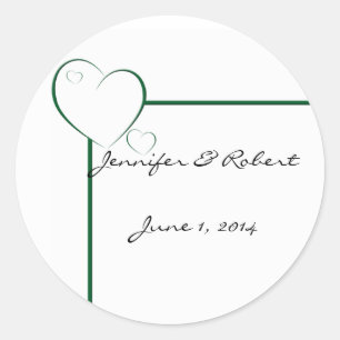 Bordered Hearts in Emerald Green Classic Round Sticker