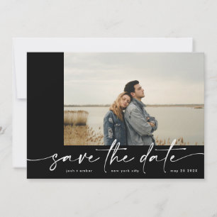 Bordered   Modern Simple Black Photo Ice White Save The Date