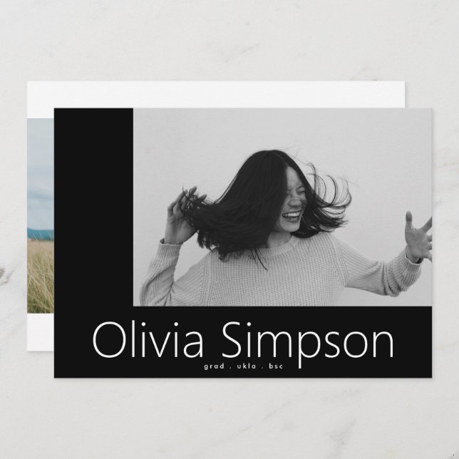 Bordered Modern Simple White Photo White Onyx Grad Announcement (Front/Back)