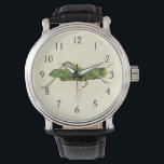 Bordered Print of Green Grasshopper Watch<br><div class="desc">This lime bordered print features a green grasshopper on a cream background. A Vision Studio original,  this would make a great gift for the insect or nature lover in your life!</div>