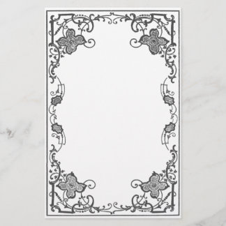 Bordered Rose (Snow) Stationery