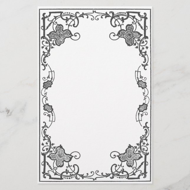 Bordered Rose (Snow) Stationery (Front)