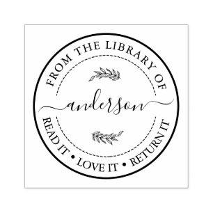 Bordered This Book Belongs To Trendy Script Name Rubber Stamp