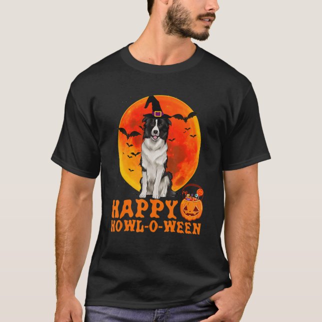 Borders Collie Dog Halloween Happy Howl O Ween  Do T-Shirt (Front)
